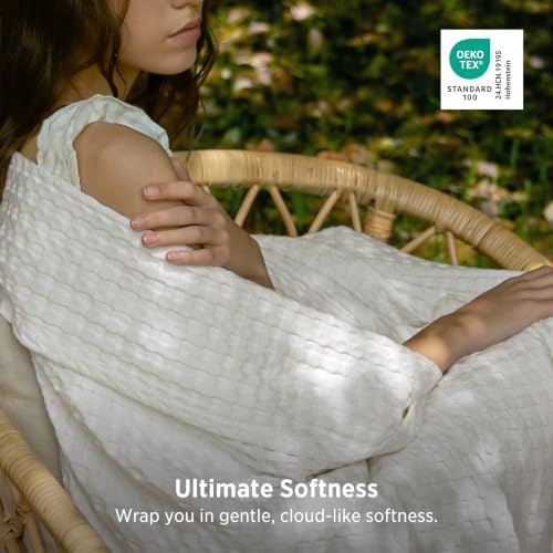 Bedsure Cooling Waffle Blanket for Hot Sleepers, Ivory, Full, 80" X