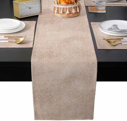 Beige Burlap Texture Table Runner and Placemats for Dining