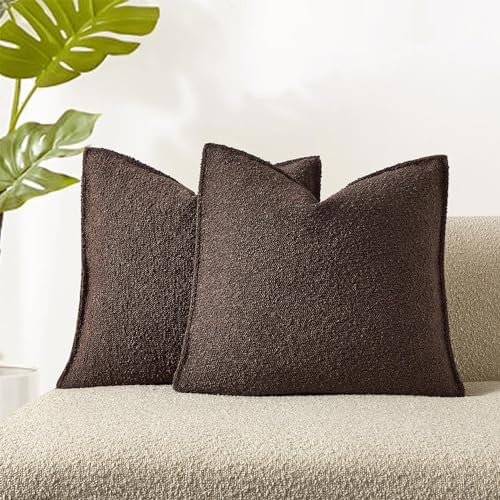Brown 20x20 Boucle Textured Throw Pillow Covers Set of 2 for Couch