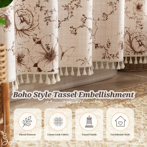 Vintage Floral Shower Curtain with 12 Clear Rings - 72" W x 84" L