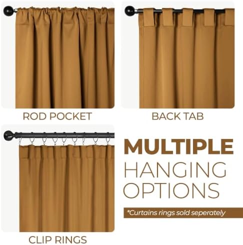 SUPERIOR Solid Room Darkening Curtains, 2 Panel Set, 52x72, Caramel