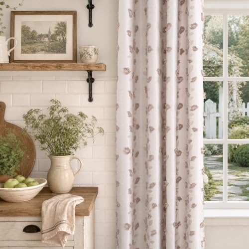 BGment Mocha Floral Clip Jacquard Curtains 96 Inches for Living Room