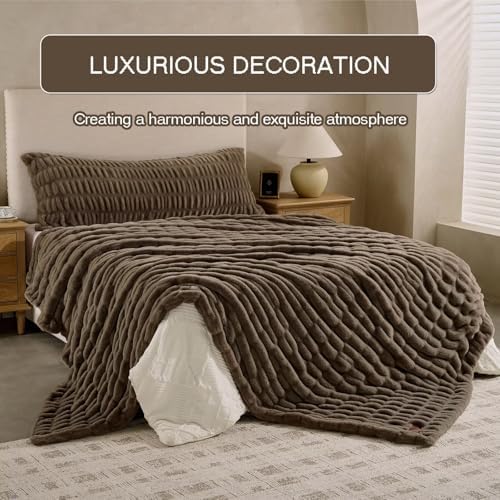 Double Side Faux Fur Throw Blanket,Cozy Soft Fuzzy Fluffy Faux Rabbit