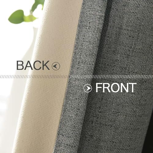MIULEE 100% Blackout Linen Curtains for Bedroom 52x84 Inches Dark Grey