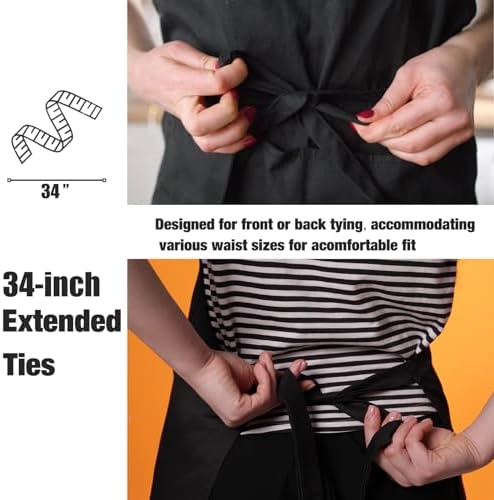NOBONDO 12 Pack Bib Apron - Unisex Black Apron Bulk with 2 Roomy