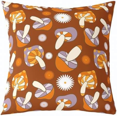 Feelyou Mushroom Square Groovy Cushion Covers Set of 2 22 x 22-Inch
