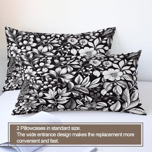Grey Floral Bedding Duvet Cover, Botanicals Comforter Set with Zipper