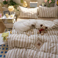 EAVD Retro Striped Duvet Cover Set Twin XL Khaki White Washed