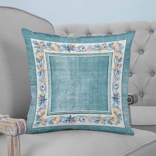 20x20 Pillow Covers Set of 2, Teal Green Coastal Throw Pillow Covers