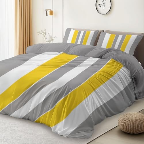 Printed Duvet Cover Set Queen Size - Grey 3 Pieces