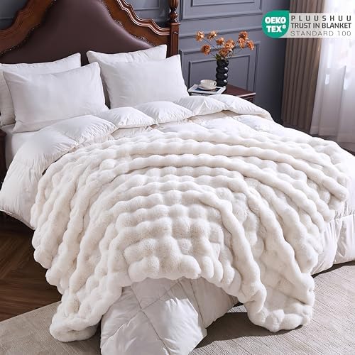 Faux Fur Throw Blanket for Couch, Fluffy Fuzzy Plush Bubble Blanket