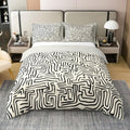 jejeloiu Black and Beige Duvet Cover 100% Cotton King Size Stripes