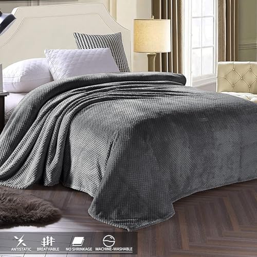 Exclusivo Mezcla Large Waffle Fleece Throw Blanket for Couch, Gray