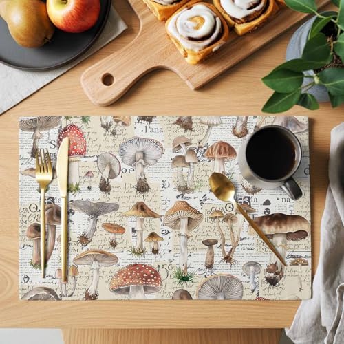 Placemats Set of 8, Mushroom Woven Placemat, Linen Place Mats for