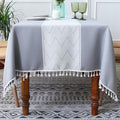 Wrinkle-Free Cotton Linen Tablecloth with Tael - Washable Grey Table