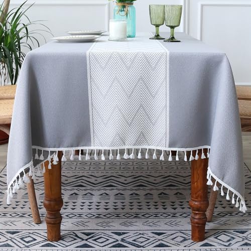 Wrinkle-Free Cotton Linen Tablecloth with Tael - Washable Grey Table