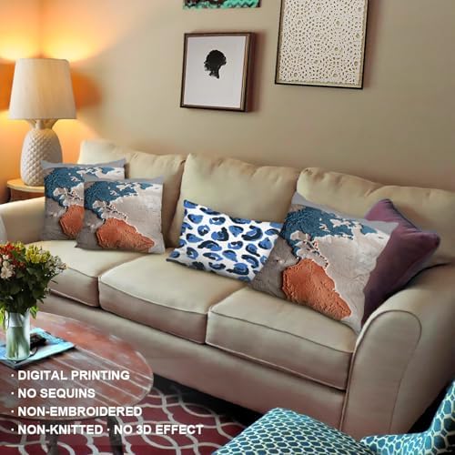 Shrahala Embossed Globe Decorative Pillow Covers, Terracotta and Blue