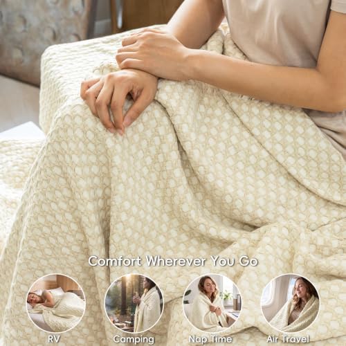 Stone Washed 100% Cotton Waffle Blanket Queen Size, Sand