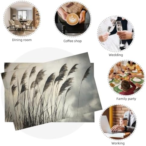 Reed Cotton Linen Placemats - Set of 8 Grey Table Mats for Dining