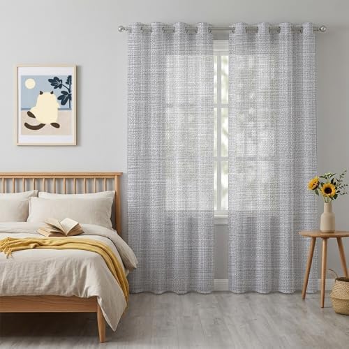Silver Gray Solid Sheer Curtains 63 Inch Long 2 Panels, Minimalist