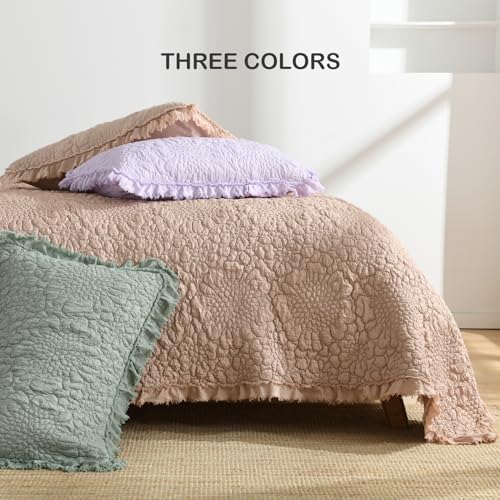 HORIMOTE HOME Pinkish Grey Ruffled Quilt Queen Size, Stone-Washed