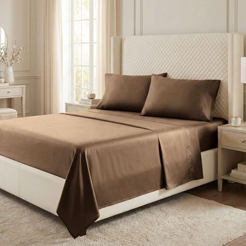 SUPERIOR Egyptian Cotton 530 TC Deep Pocket Sheet Set, Full, Taupe
