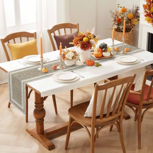 Beige Rustic Cotton Linen Long Table Runner 13 x 108 inch Farmhouse