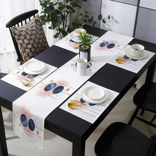 Bohemian Table Runner and Placemats Set of 4 Nordic Color Block Cotton