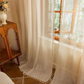Sutuo Home Beige Boho Vintage Lace Curtains 108 inches Long for Dining