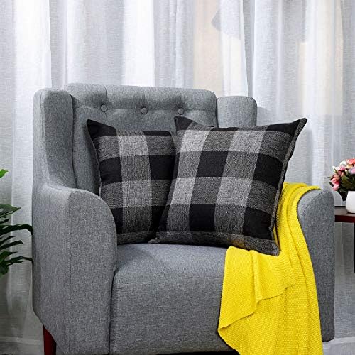 uxcell Set of 2 Plaid Throw Pillow Covers, Black Grey 22"x22"