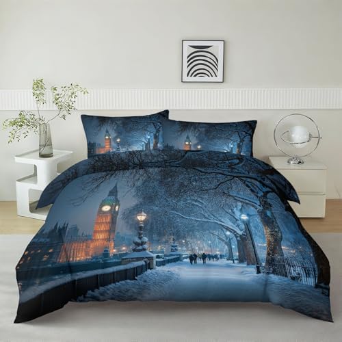 King Duvet Cover Set Big Ben in Landscape Park Soft Microfiber