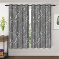 Gray Leaves Blackout Curtains 63 Inch Length, Room Darkening Curtains