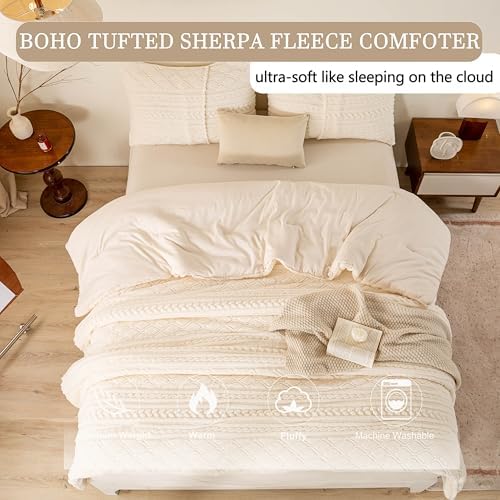 Luxurious Look Warm Plush 3D Jacquard Boho Sherpa Fleece King