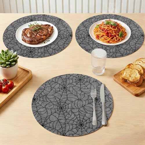 Minimalist Webs Faux Leather Placemats Set of 6, 15in, Waterproof Heat