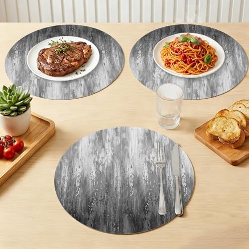 Minimalist Ash Wash Faux Leather Placemats Set of 6, 15in, Waterproof