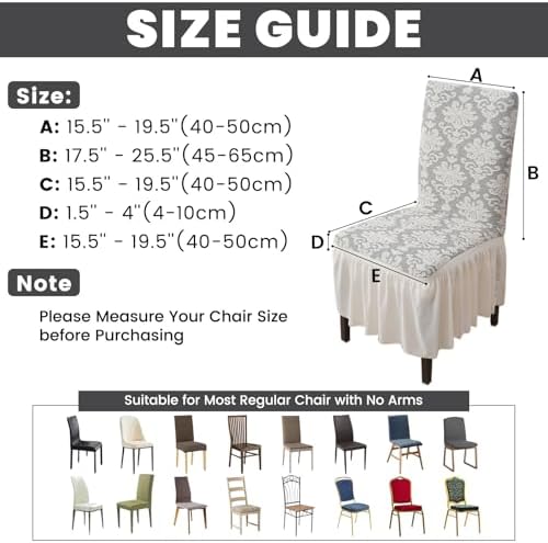 Rakila 4PK Jacquard Stretch Dining Chair Covers with Skirt Beige