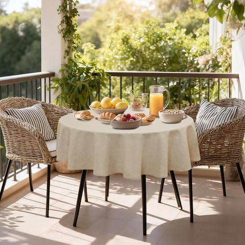 DWCN Round Faux Linen Tablecloth, Round Table Cover, 70 Inch, Beige