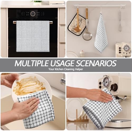 Homaxy Cotton Terry Kitchen Towels and Dishcloths Set of 12, Grey