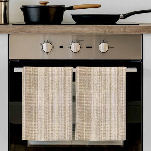 Abstract Beige Kitchen Towels Set of 3, Rustic Farmhouse Minimalist