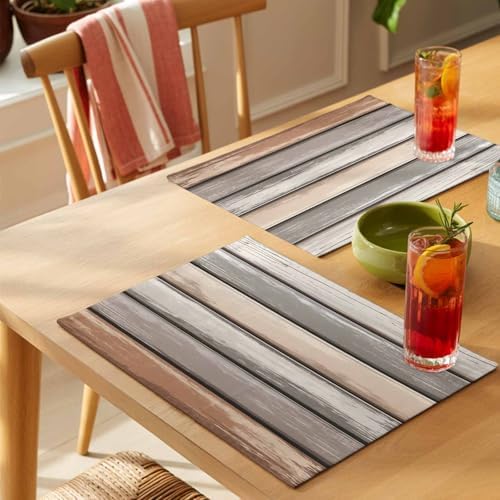 Placemats Set of 8, Brown Beige Stripes Woven Placemat, Linen Place