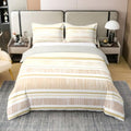 Erosebridal Beige and White Striped King 100% Cotton Duvet Cover for