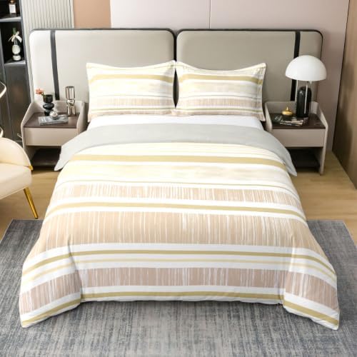 Erosebridal Beige and White Striped King 100% Cotton Duvet Cover for
