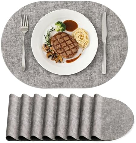 homing Heat Resistant Oval Placemats Set of 8, Light Grey