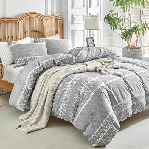 Lekesky Boho Grey Duvet Cover Full Size, 3pc Ultra Soft 100% Washed