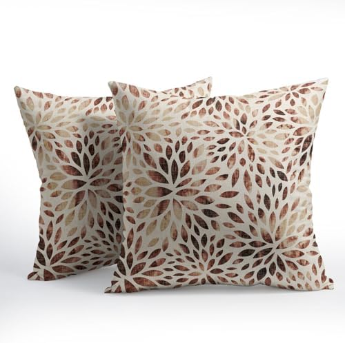 Burgundy Red Dahlia Pillow Covers 18x18 Inches Rustic Geometric Flower