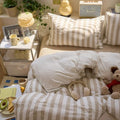 VM VOUGEMARKET Khaki Striped Duvet Cover Set,Twin(68"x86"),Khaki White