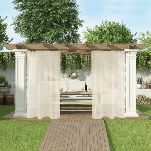 SpaceDresser Waterproof Outdoor Sheer Curtains for Patio - 2 Panels