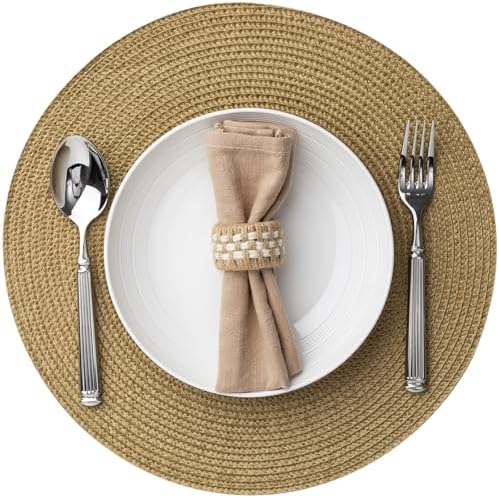 Baroyal Round Placemats Set of 8 Plastic Woven Placemats Washable