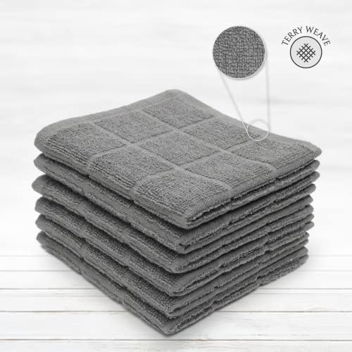 100% Cotton Terry Dish Cloth & Dish Towel, 6 Pack, Super Soft and