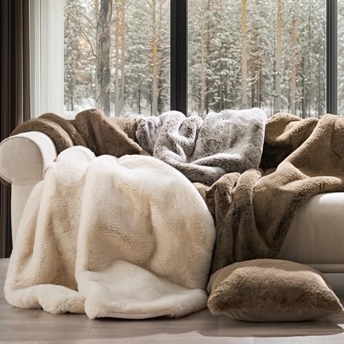 EVERGRACEHOME Faux Chinchilla Fur Throw Blanket, 50"x60", Arctic White